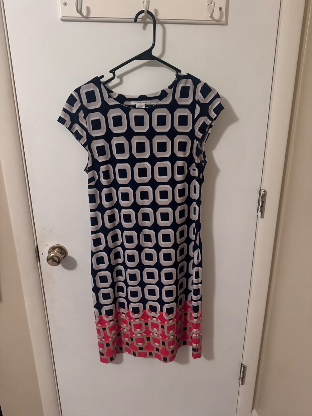 Liz Claiborne Navy, White and Orange Geometric Midi Dress